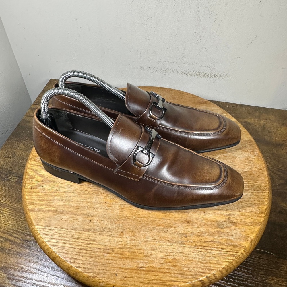 Salvatore Ferragamo Mens Brown Leather Gancini Bit Loafers LC 60413 Size 7.5 D